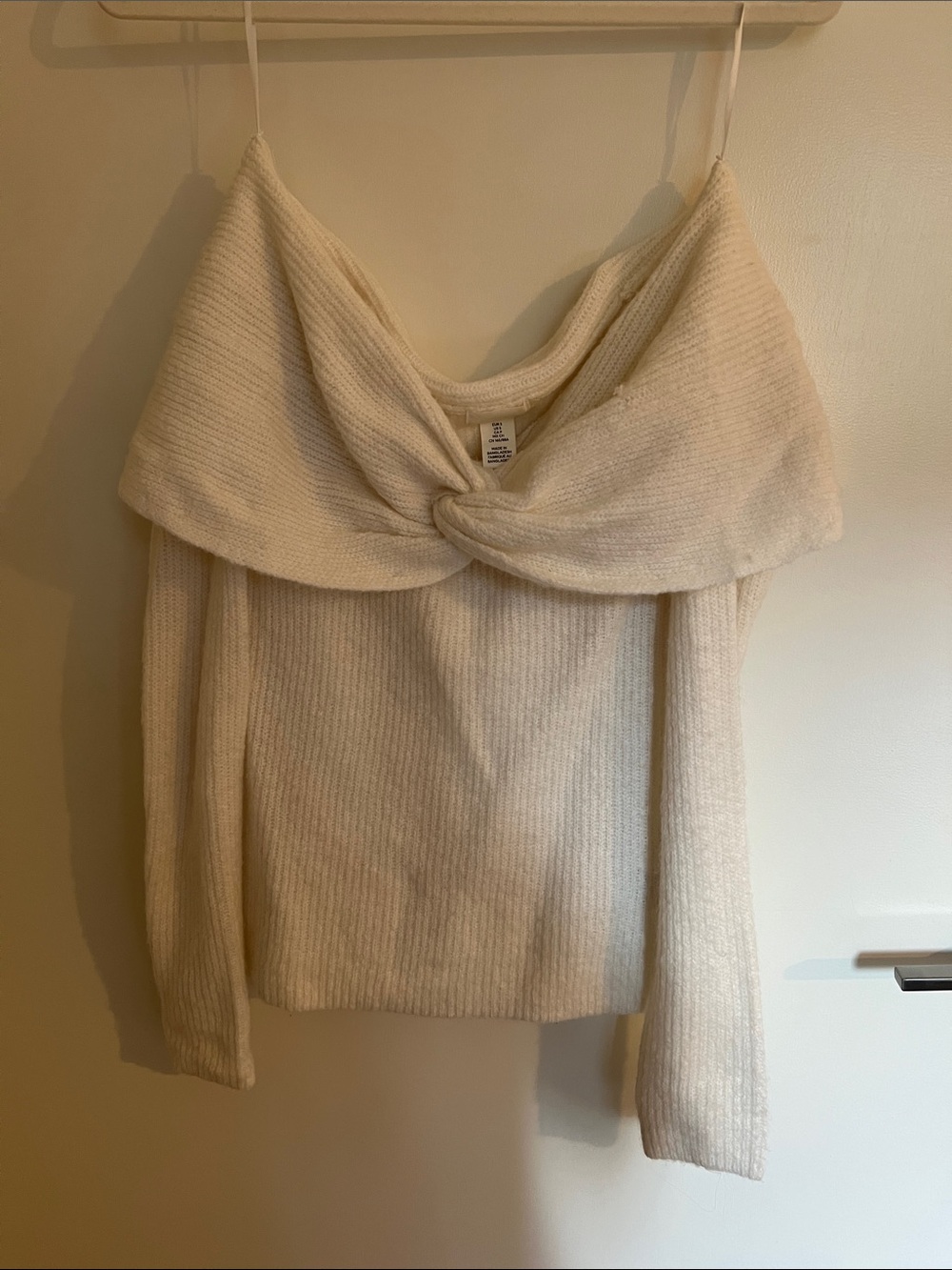 H&M Cream Off-the-Shoulder Twist Knit Sweater